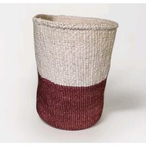 Sisal Basket Natural Fibers Red And Cream Tight Weave Plant Cover 9 By 10